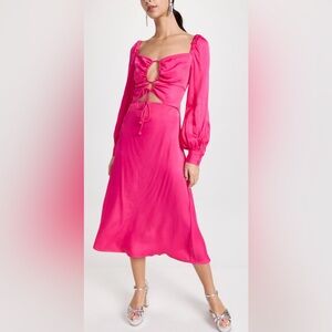 Farm Rio pink cutout long sleeve midi dress size small